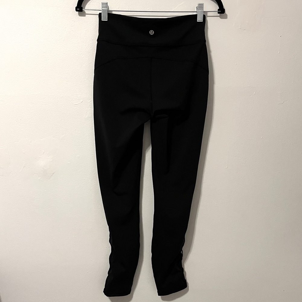 lululemon cropped black leggings with mesh side detail